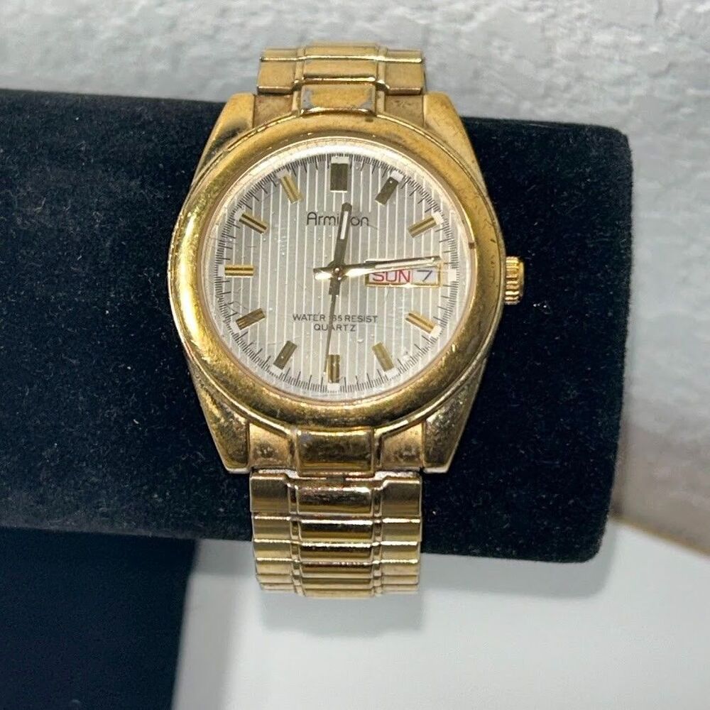 Vtg Men's Watch Armitron 20/1496 2105(3) Quartz Day Date Two Tone Runs Tested